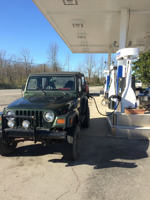 Gavin's Jeep getting its weekly fuel up
